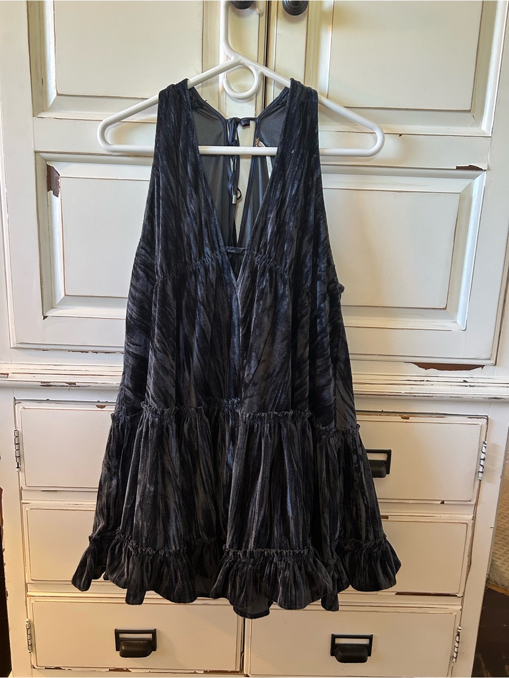 Black Tie-Back Tiered Mini Dress